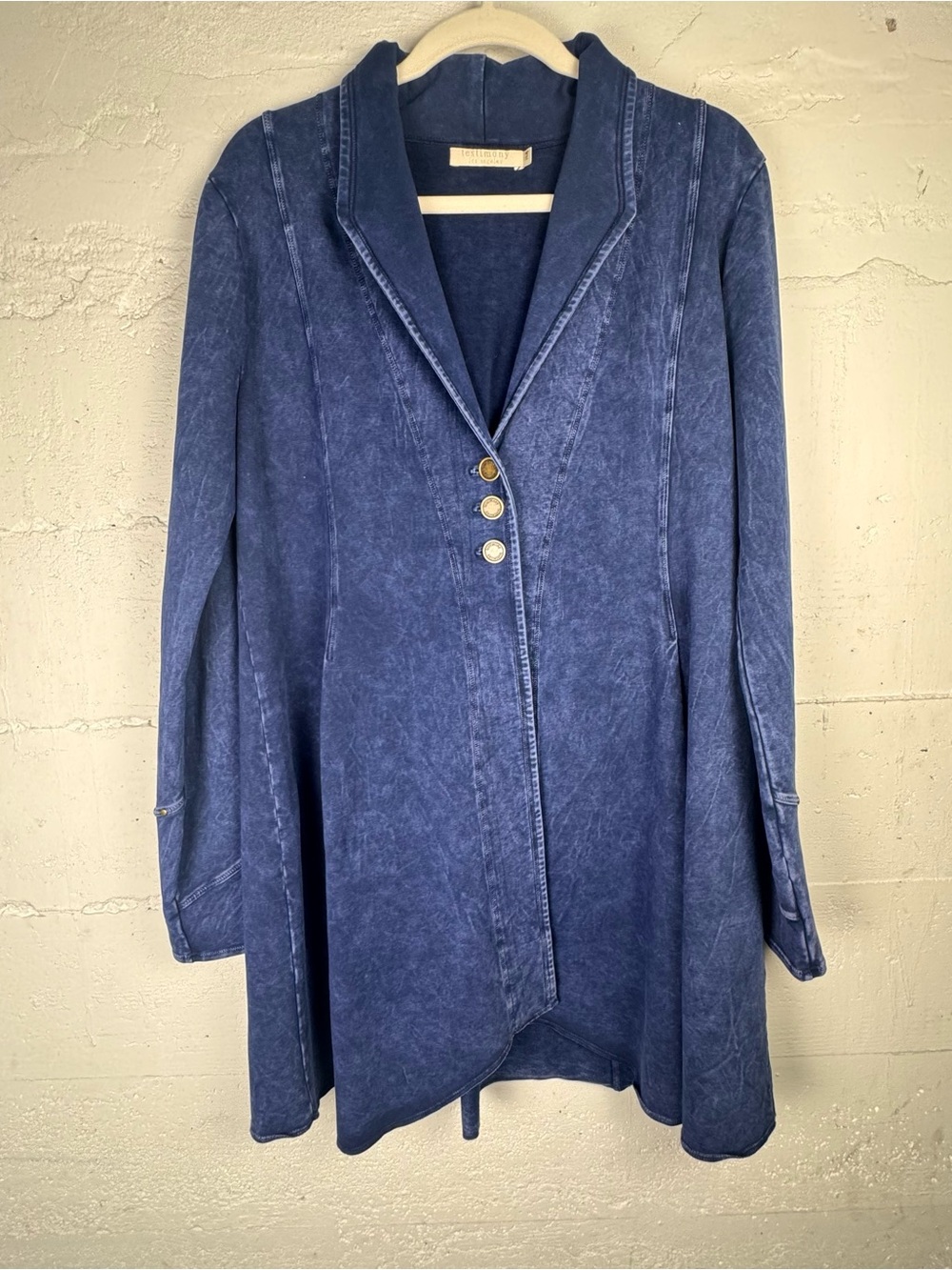 Testimony Los Angeles Reba Jacket Blue Women's Small French Terry Acid Wash
